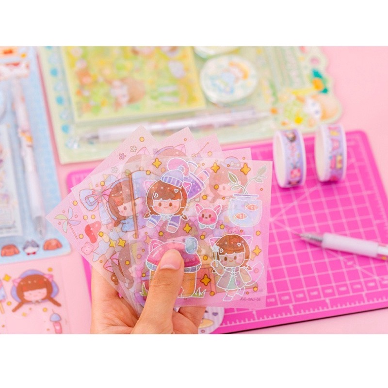 🌸 Hộp sticker, washi tape và dao cắt washi - Hộp 6 nhãn dán, băng keo và bút cắt sticker 🌸