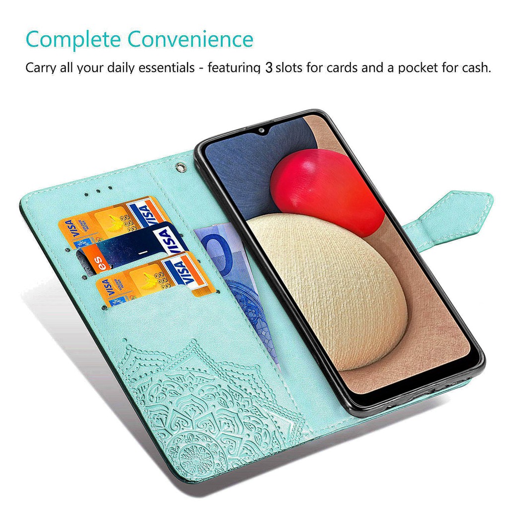 Bao da điện thoại dạng ví khóa từ tính chống sốc họa tiết Mandala có dây đeo cho Samsung Galaxy A02S | BigBuy360 - bigbuy360.vn