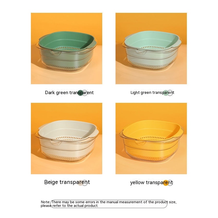 Rổ Rửa Rau Củ Quả Hai Lớp Bằng Nhựa Màu Sắc Tương Phản Sáng Tạo Dành Cho Nhà Bếp