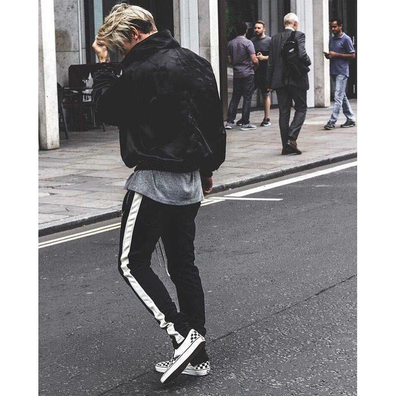 Quần Track Pants Zipper - Quần Rapper - Retro Pants Zipper Đen Line Trắng / Đen Line Đỏ