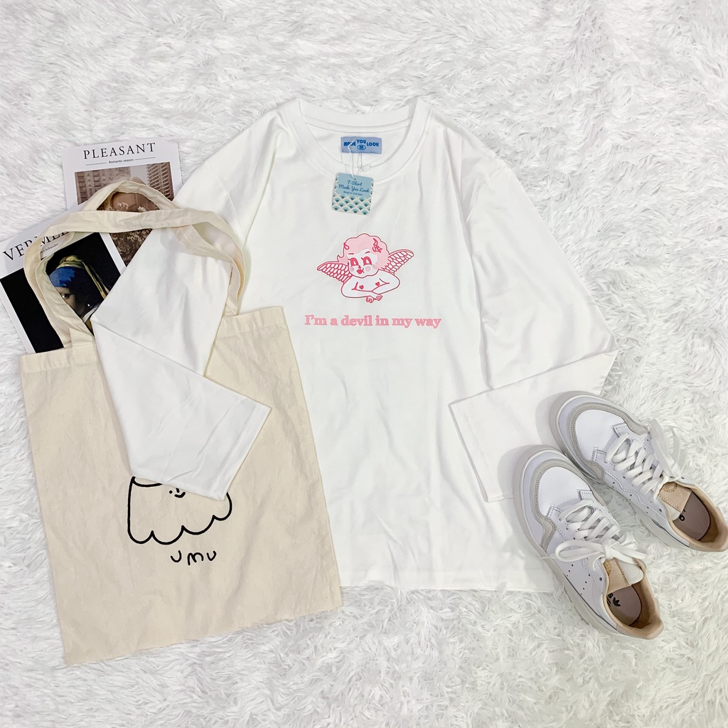 Áo thun dài tay ️ ANGEL️ phông Unisex nam nữ tee oversize form rộng pull Ulzzang Streetwear Hàn Quốc vải mềm