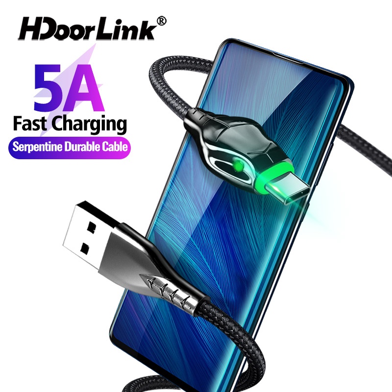 Dây Cáp HdoorLink Bằng Hợp Kim Kẽm Sạc Nhanh Usb Type C 1m Có Đèn Led 5A Tiện Dụng Cho Ios Android Samsung