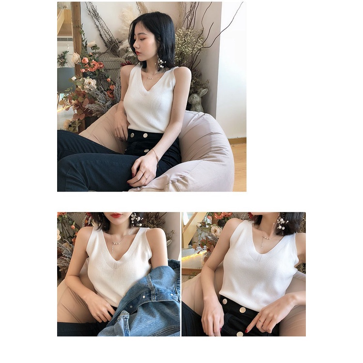 Áo Thun Không Tay Cổ Chữ V Thời Trang Sành Điệu Cho Nữ
