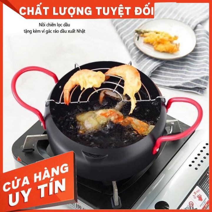 Nồi chiên lọc dầu xuất nhật dùng bếp ga, bếp từ, bếp hồng ngoại - Kèm khay hứng [LOẠI DÀY ĐẸP]