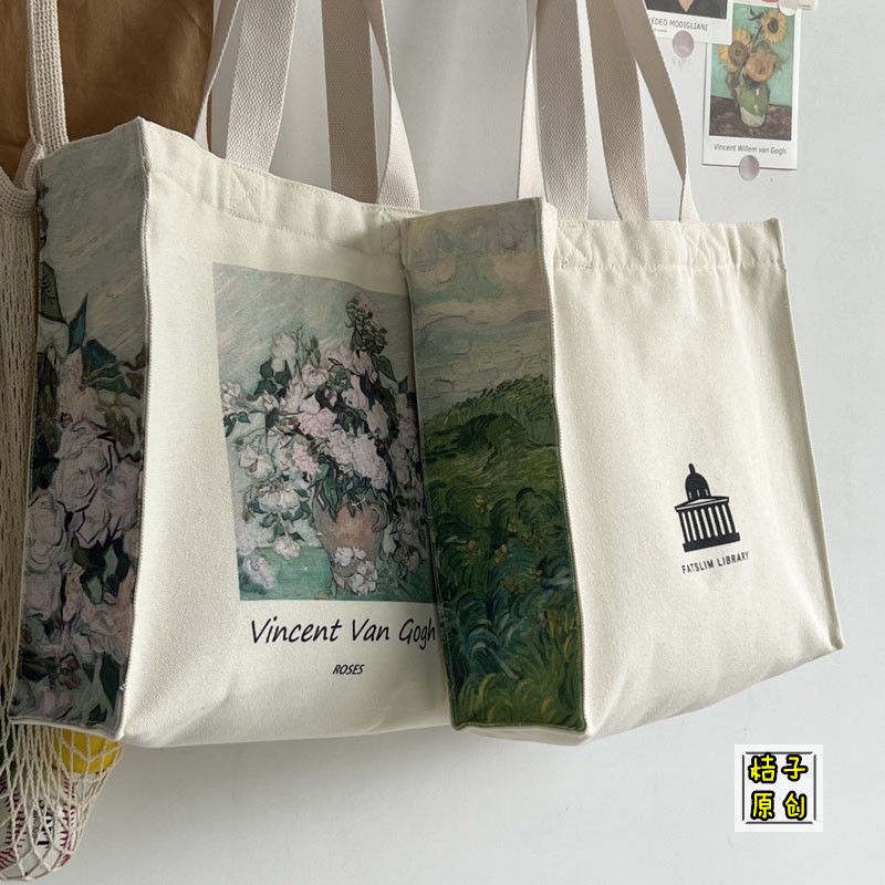 Túi Xách Canvas Họa Tiết Tranh Sơn Dầu Phong Cách Retro Cho Nữ