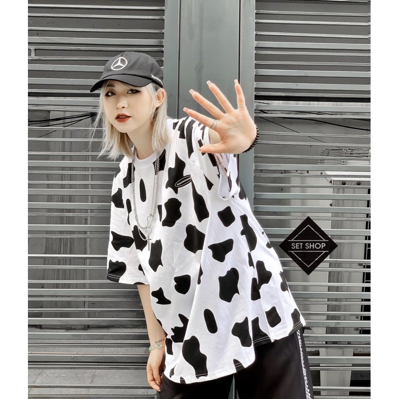 [Rẻ Vô Địch] Áo thun cotton tay lỡ Unisex -- ÁO Loang Bò Sữa LOGO TAY LỠ Dáng Dài --Bống Store | BigBuy360 - bigbuy360.vn