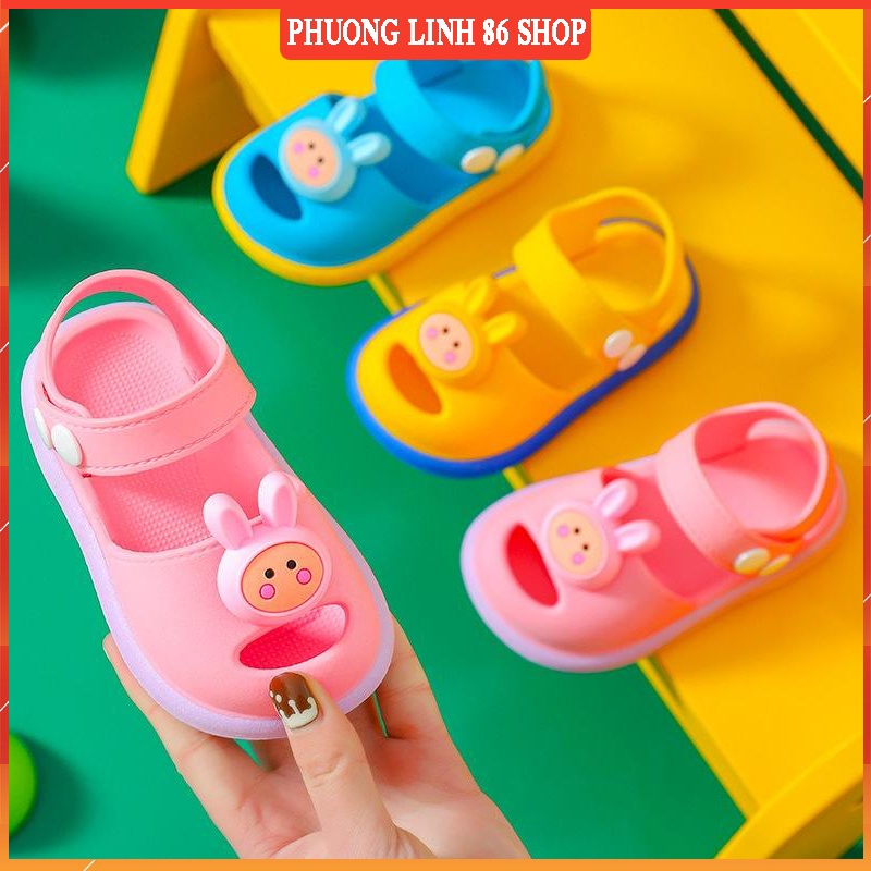 Sandal Dép Tập Đi Chống Trơn Chông Vấp Cho Bé Trai Bé Gái quai ngang nhẹ êm hoạt tiết hoạt hình thỏ Phuong linh 86 E60