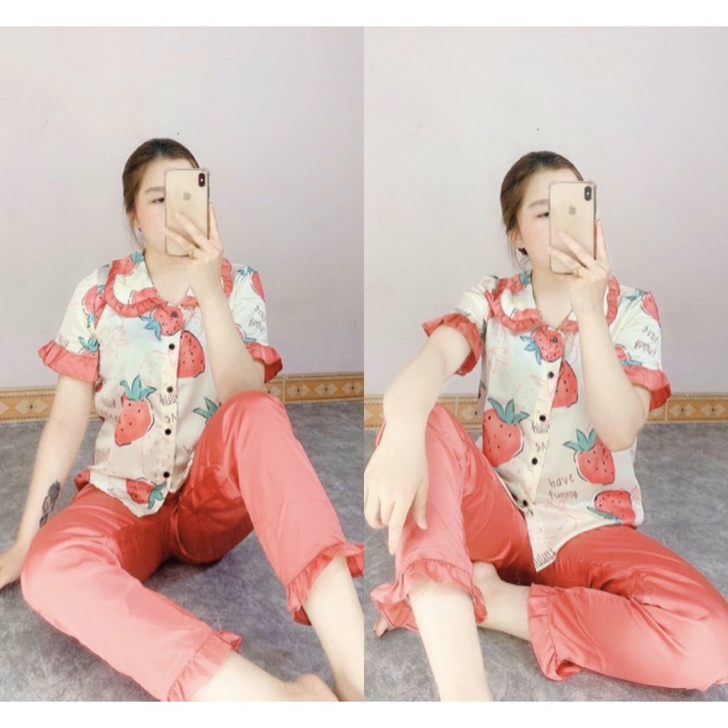 BỘ PIJAMA LỤA BÈO HÌNH ÁO CỘC QUẦN DÀI