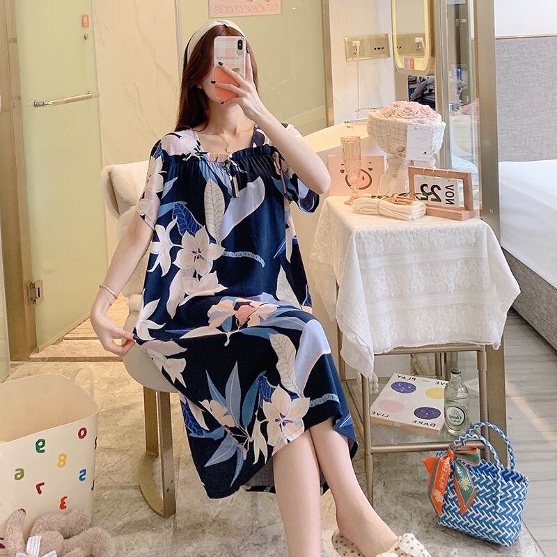 Váy bầu bigsize, váy lanh lụa dài rộng mặc nhà mềm mịn mát 40-80kg