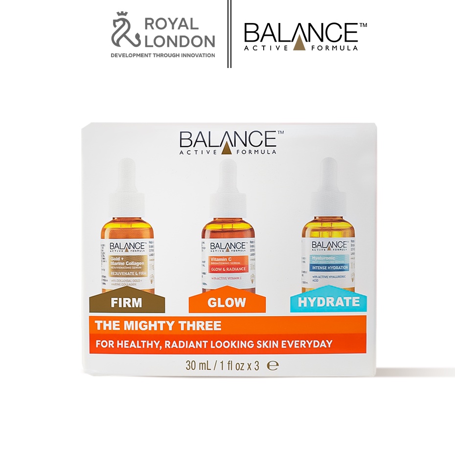 Bộ 03 serum sáng da, dưỡng ẩm và ngăn ngừa lão hóa Balance Active Skincare The Mighty Three (3x30ml)