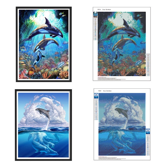 Bộ Tranh Đính Đá 5D DIY Hình Cá Heo / Vuông Dành Cho Người Lớn