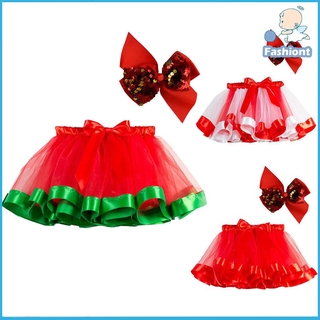 Bộ váy tutu + kẹp tóc đính nơ phong cách giáng sinh cho bé gái