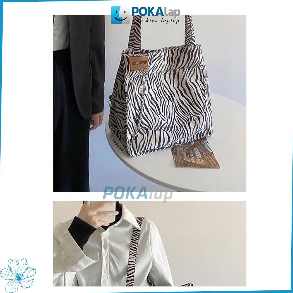 Túi xách tote thời trang nữ POKA49 họa tiết màu ngựa vằn đen trắng, cỡ lớn, trẻ trung, sang trọng - POKALAP