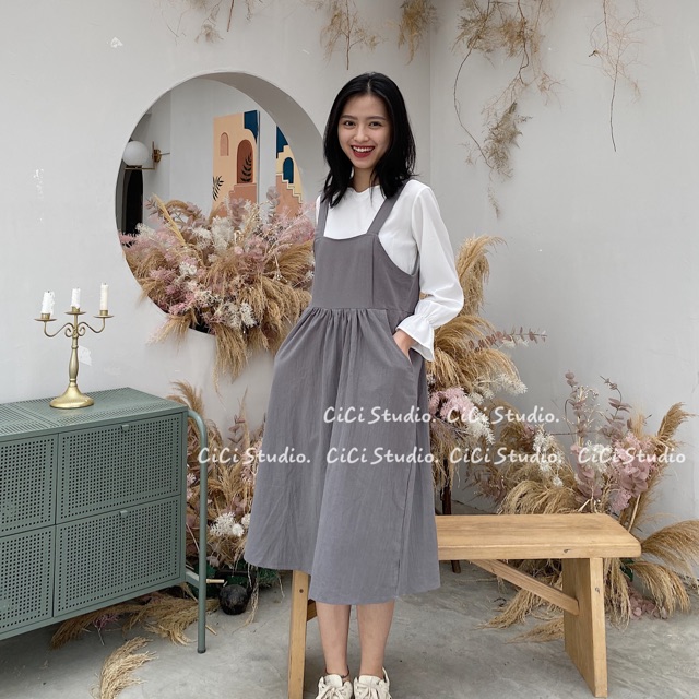 Set váy yếm kèm sơmi - chất thô