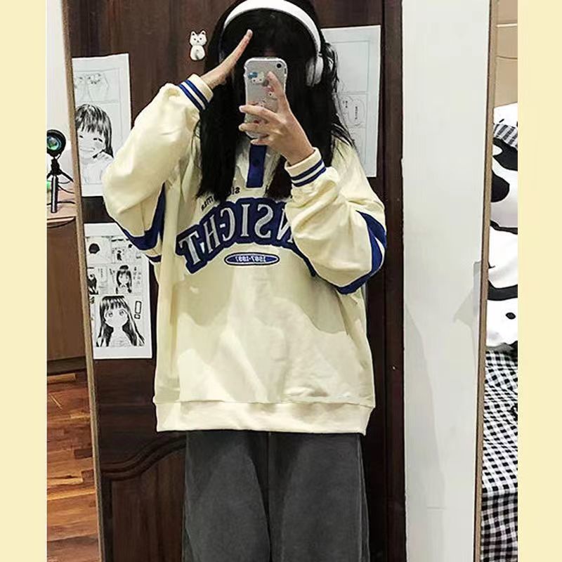 Áo Hoodie Mỏng Dáng Rộng Màu Sắc Tương Phản Phong Cách Mỹ Cổ Điển Thời Trang Cho Nữ