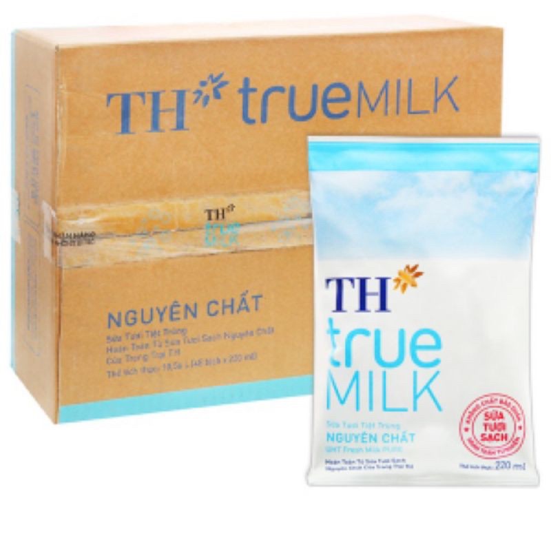 (HCM) Thùng 48 bịch sữa tươi tiệt trùng không đường TH true milk 220ml