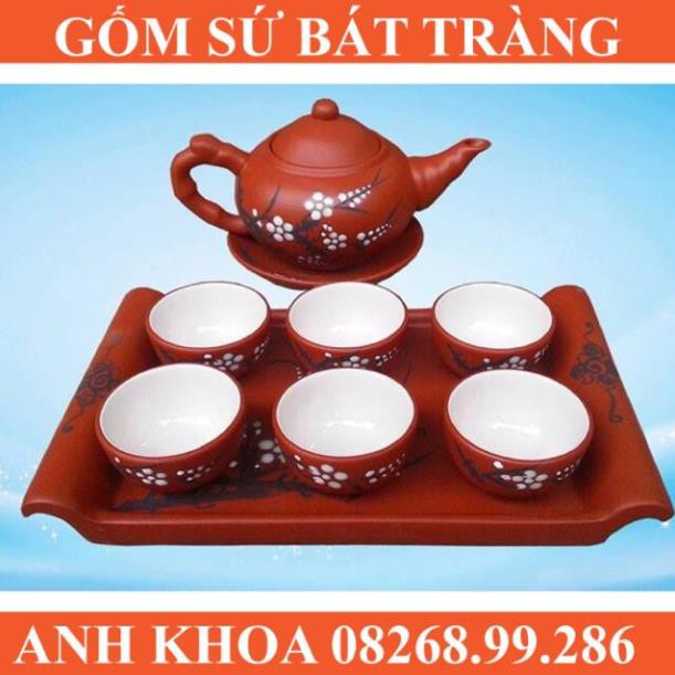 Ấm chén Bát Tràng vẽ hoa đào - Gốm sứ Bát Tràng Anh Khoa