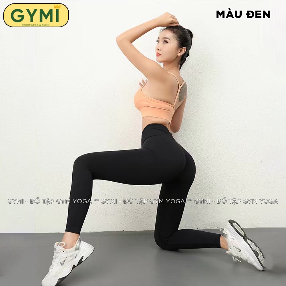 Quần tập gym yoga nữ GYMI QD46 dáng legging chun mông thể thao cạp cao chất dệt kim co giãn