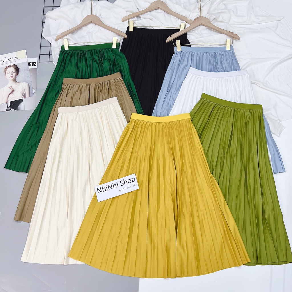 Chân váy xếp ly dáng dài hàng QC, Chân váy maxi cap cao co giãn CV2210 - NhiNhi Shop