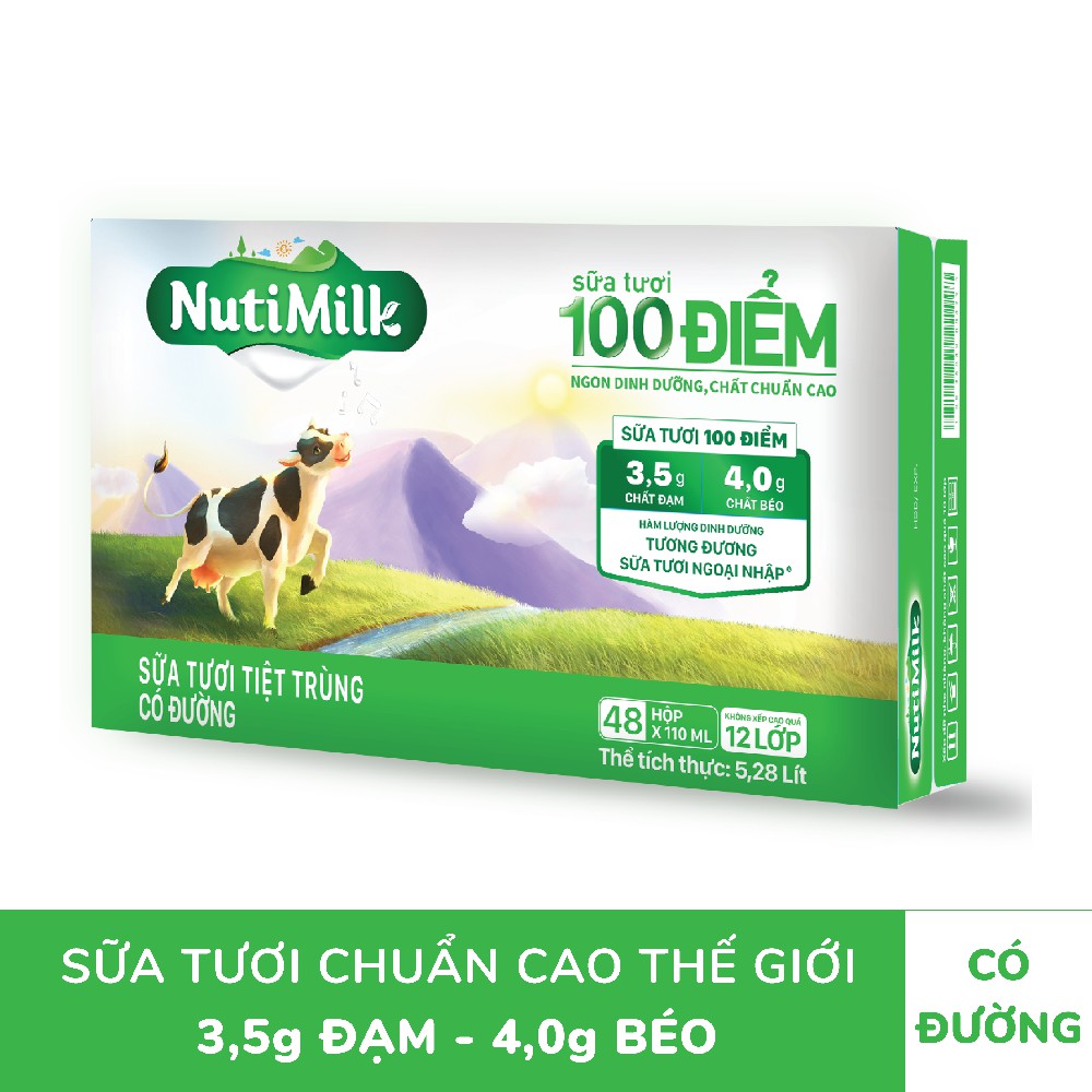 Thùng 48 hộp NutiMilk ST 100 điểm - ST tiệt trùng Có Đường Hộp 110 ml//hộp