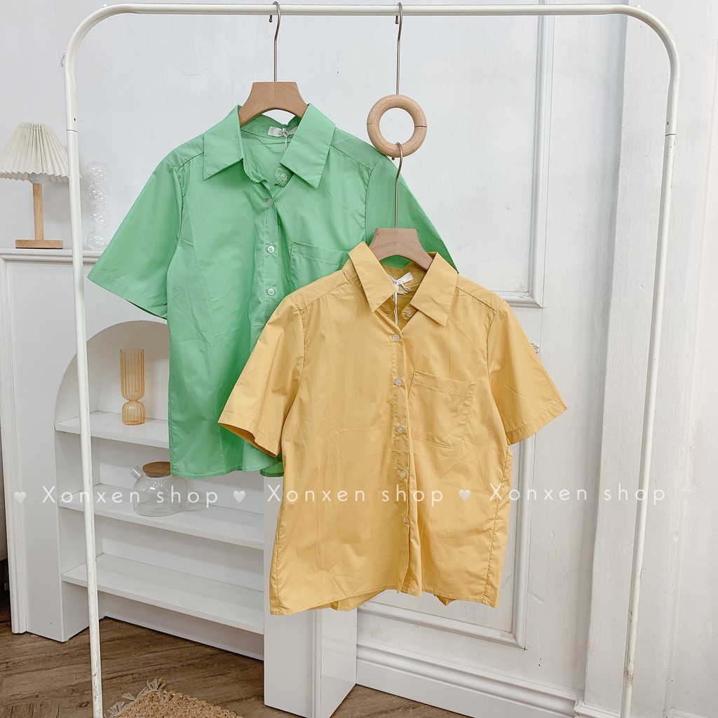 Áo sơ mi nữ đẹp sơ mi nữ công sở túi bên dễ thương XONXEN SHOP freesize mã A073
