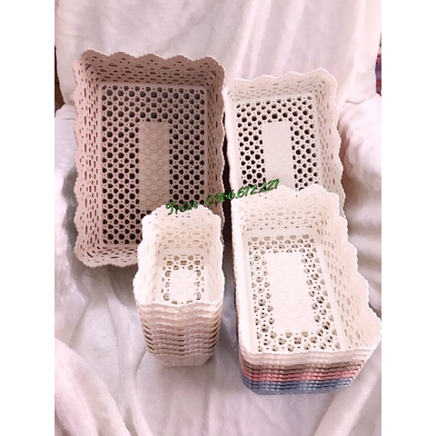 Rổ nhựa giả đan mây - Rổ nhựa chữ nhật đựng đồ đa năng màu pastel xinh xắn