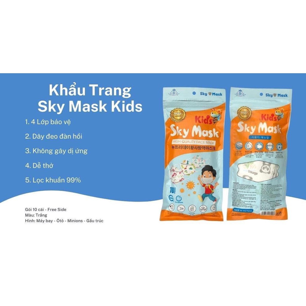 Set 10 chiếc khẩu trang trẻ em KF94 SKY MASK 4D chống bụi mịn và kháng khuẩn cao cấp Hàn Quốc