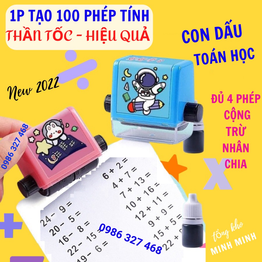 Máy in phép tính cho bé con lăn phép tính tự động cộng trừ nhân chia các bé phát triển tư duy toán học tặng kèm 1lọ mực
