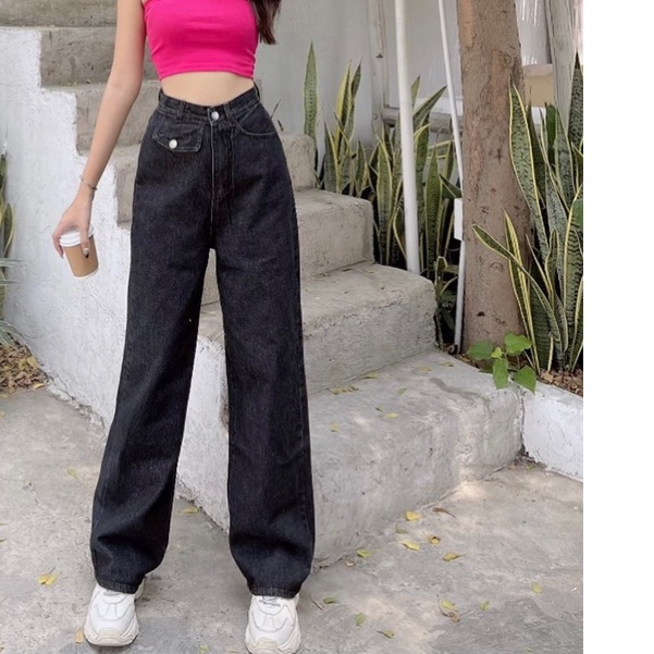 Quần jean nữ ống rộng túi đắp phong cách Ulzzang, chất bò dày dặn, thoải mái khi mặc 5228 | BigBuy360 - bigbuy360.vn