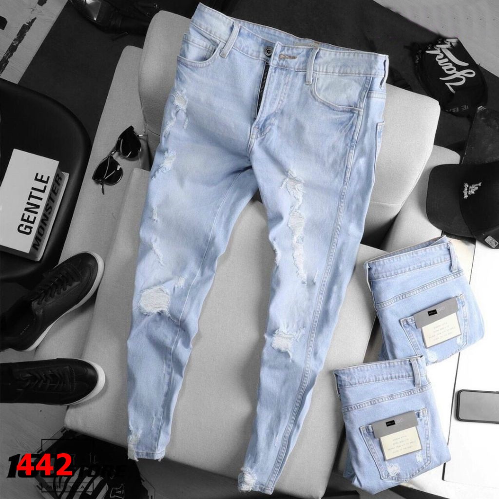 Quần Jean Nam Chất Bò DR442RT Ống Côn Phối Rách Cá Tính Trẻ Trung DRMT