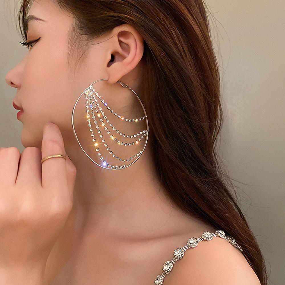 Đôi Khuyên Tai Vòng Tròn Phối Tua Rua Phong Cách Vintage Dành Cho Nữ
