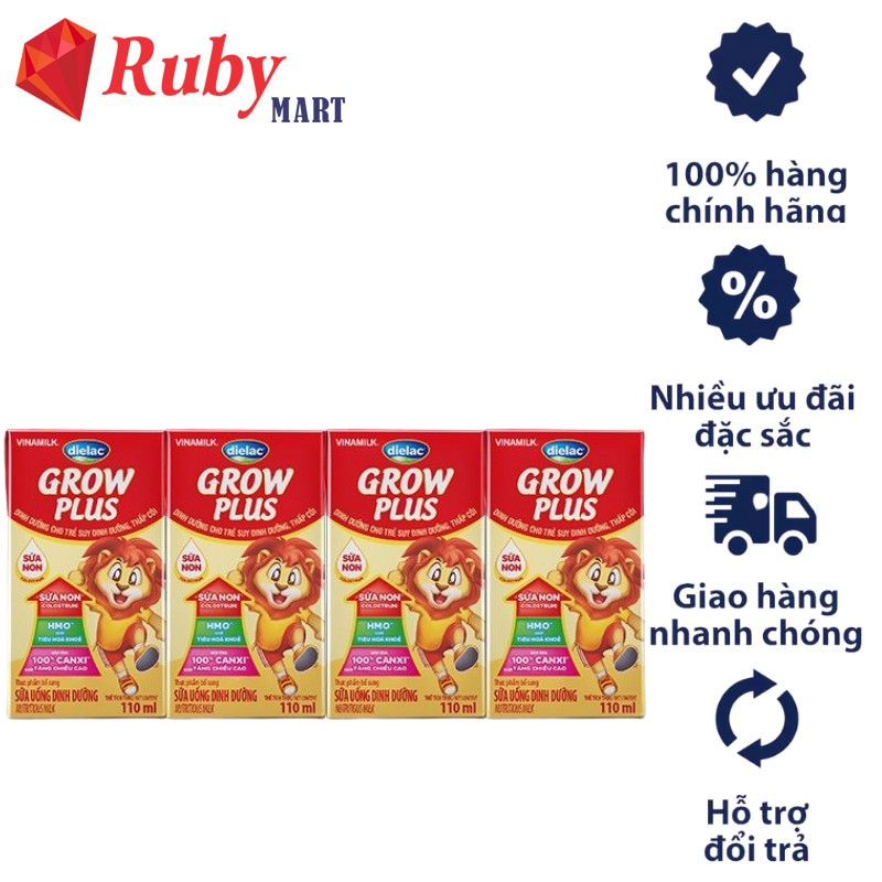 Sữa Bột Pha Sẵn Dielac Grow Plus 180ml - Lốc 4 hộp x 180ml