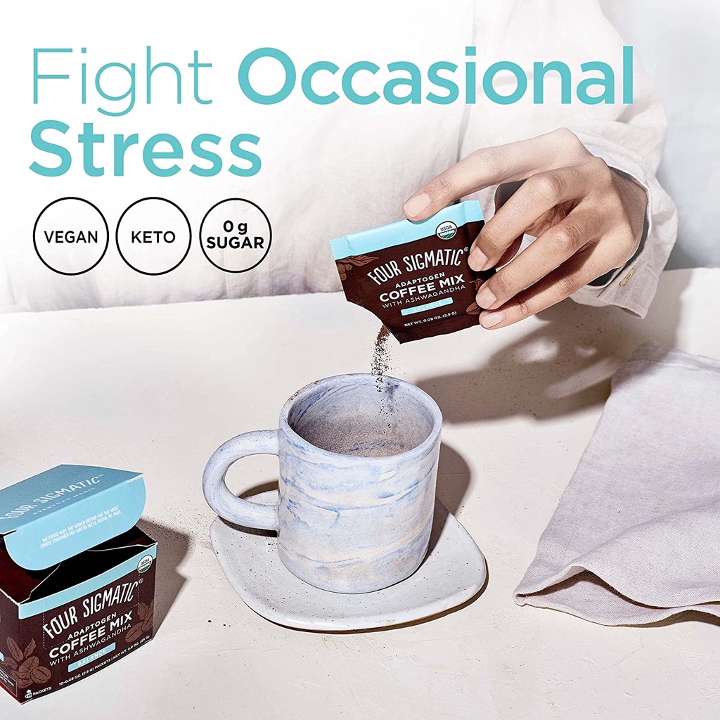 HỘP 10 GÓI CAFE MIX NẤM HỮU CƠ, HỖ TRỢ MIỄN DỊCH - GIẢM CĂNG THẲNG Four Sigmatic Adaptogen Organic, 25g