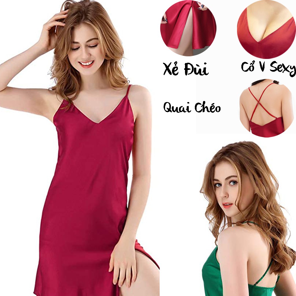 Váy Ngủ 2 Dây Lụa Satin Cao Cấp Xẻ Tà Dáng Suông Nikendo XĐ1 | BigBuy360 - bigbuy360.vn