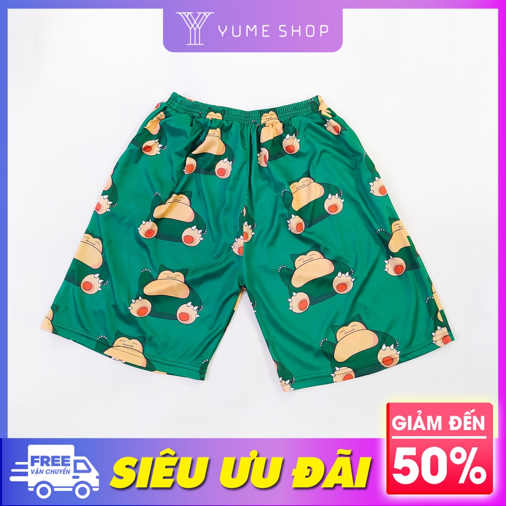 Quần Short Lửng Cartoon Unisex, Quần Đùi Hoạt Hình Họa Tiết Gấu Xanh