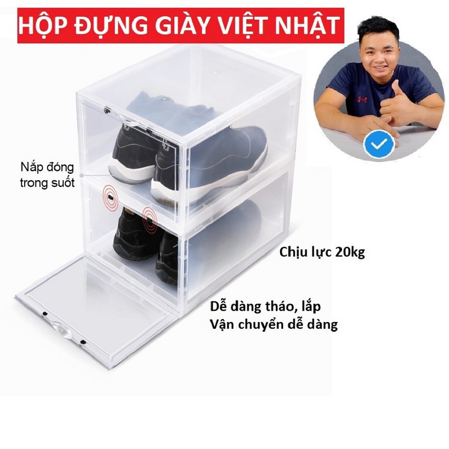 Hộp đựng giày nhựa cứng cao cấp size lớn có nắp nhựa cứng trong suốt lắp ráp tiện lợi,hộp để giày nhựa cứng Việt Nhật