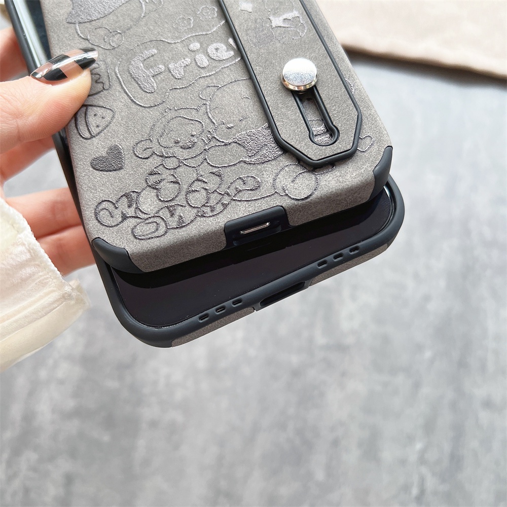 Ốp Điện Thoại TPU Silicon Da Lộn Hình Gấu Gắn Dây Đeo Cổ Tay Cho iPhone 14 Pro Max 14 13 12 11 Pro Max Plus