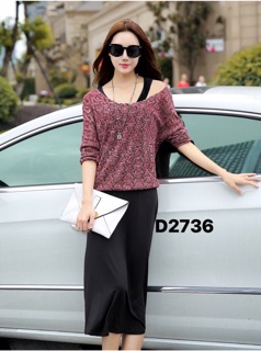 SET ĐẦM THUN KÈM ÁO LEN LỆCH VAI