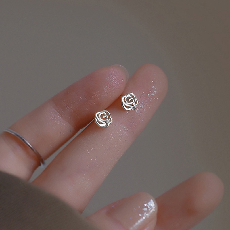 Bông Tai Mạ Bạc 925 Hình Hoa Hồng Mini Đơn Giản Cao Cấp Cho Nữ
