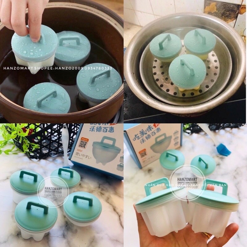 Bộ 4c Khuôn Hấp Trứng, Khuôn Hấp Bánh, Khuôn Làm Pudding, Thạch..Cho Bé Ăn Dặm
