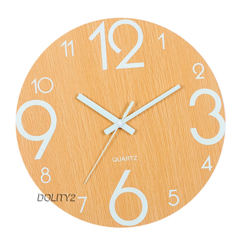[Dolity2] Đồng Hồ Treo Tường Dạ Quang - 12 &quot;Bằng Gỗ Không Ồn Với Đèn Ngủ - Đồng Hồ Lớn Trang Trí Nhà Bếp Văn Phòng Phòng Ngủ