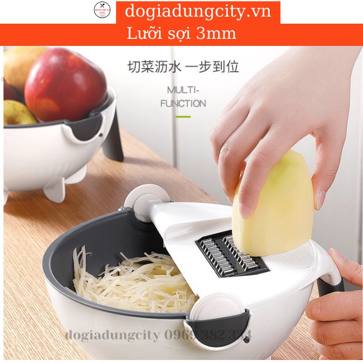 Bộ Dụng Cụ Đa Năng Nạo Gọt Rau Củ Quả 6 In 1 Kèm Rổ, Dụng Cụ Nhà Bếp Bào Sợi, Thái Lát Có Nhiều Lưỡi Dao Thay Thế