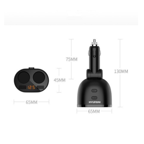 Tẩu chia sạc Hyundai HY-16 Có đèn led báo hiệu điện áp chia cổng usb trên oto 2 nguồn tẩu, 2 cổng sạc 3.1A