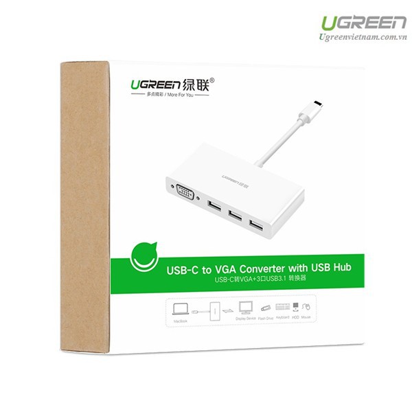 Cáp chuyển đổi USB Type-C sang HUB 3.0 & VGA Ugreen 40375 chính hãng