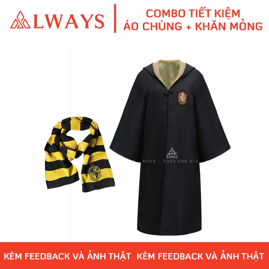 Áo choàng Harry Potter kèm khăn mỏng Nam/nữ - Trang phục Phù thuỷ hoá trang Harry Potter - Chuẩn hàng ALWAYS Store