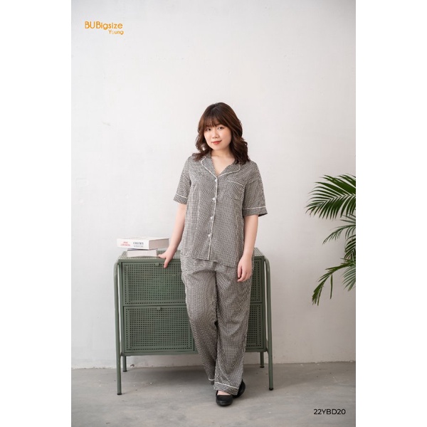 Bộ ngủ áo cộc quần dài họa tiết nanh sói phối viền BIGSIZE (55kg đến 95kg) - 22YBD20 - [BU Bigsize Young]