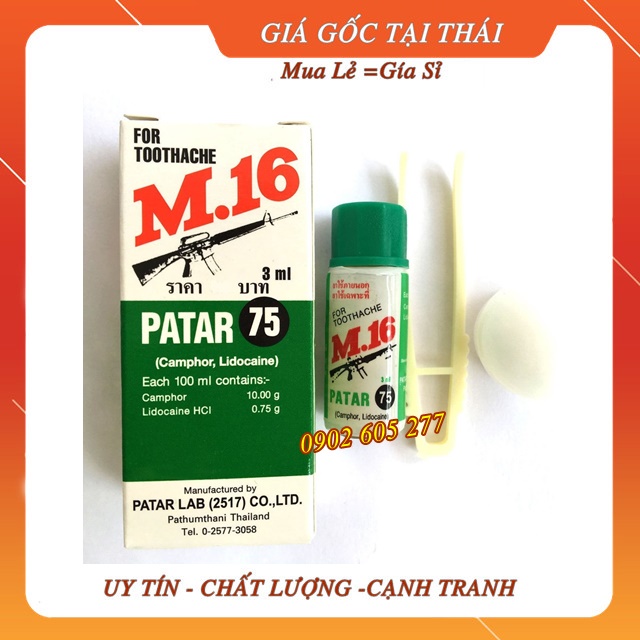 [Hàng chính hãng] Dầu Giảm Đau Nhức Răng Patar 75 M16 Thái Lan 3ml