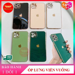 Ốp Lưng Kính Iphone 💖 𝘍𝘳𝘦𝘦𝘴𝘩𝘪𝘱 💖 Ốp Dẻo Viền Vuông Màu Cam Giả IPhone 12 Bảo Vệ Camera