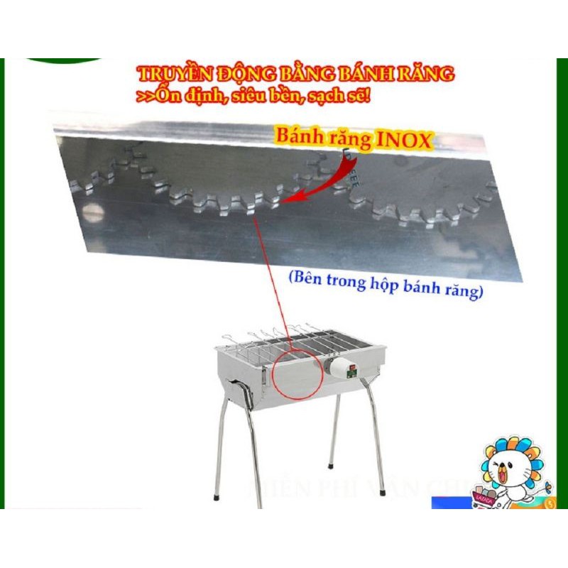 Bếp nướng BBQ inox cao cấp tự xoay kèm moto, size đại 62*30*70cm