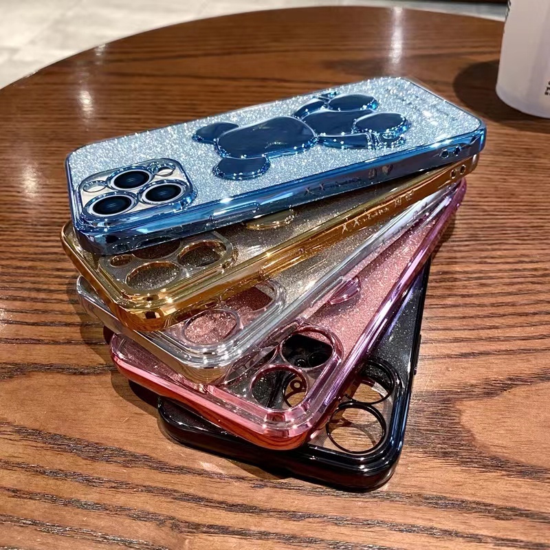 Ốp Điện Thoại iPhone 14 13 12 11 Pro max 14plus Silicon case ốp lưng điện thoại i phone 14 promax TPU Dẻo Tráng Gương Họa Tiết Chú Gấu Dễ Thương Cho iP 14 plus 13 12 11 14 Pro max